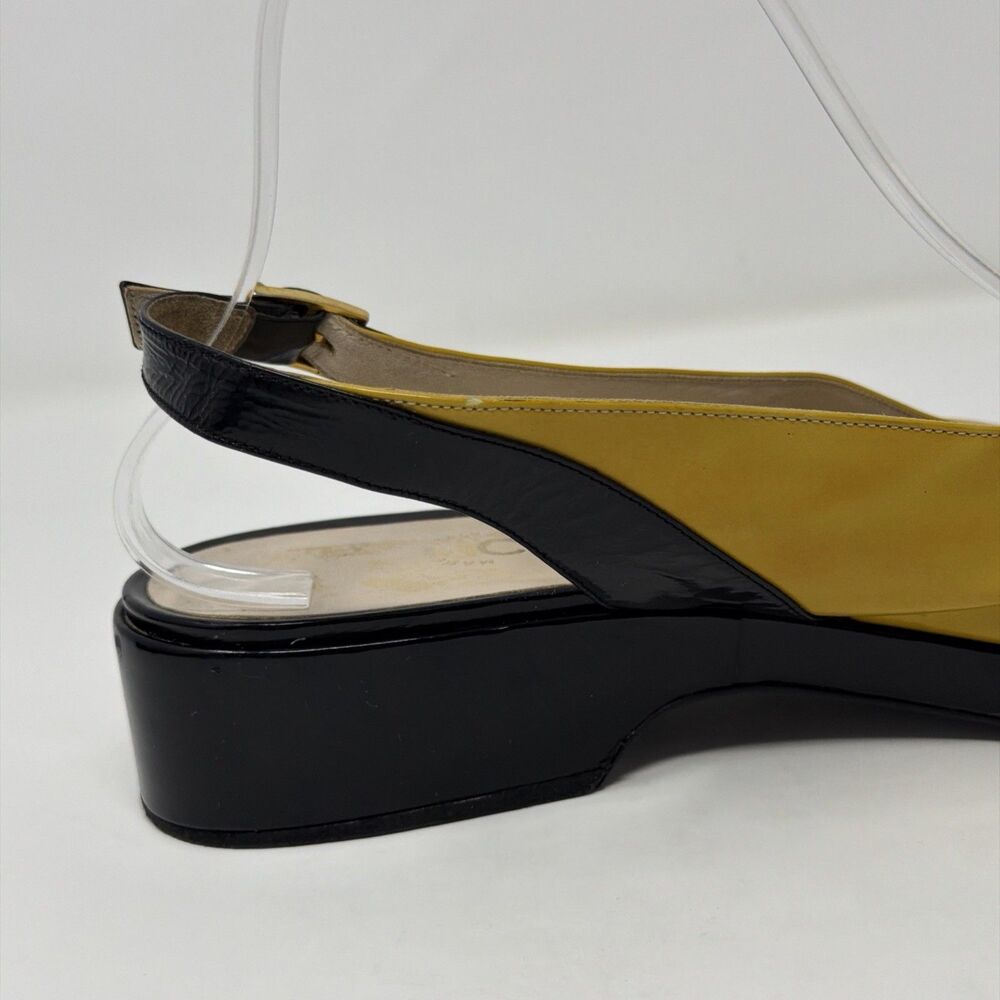 Chanel Vintage Slingback Heels Yellow Black Cap Toe Patent Leather EU 40 Italy - Picture 8 of 16